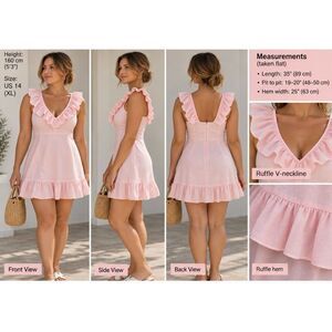 Showpo Pink Linen Blend Ruffle Mini Dress Women’s US 12 Cottagecore